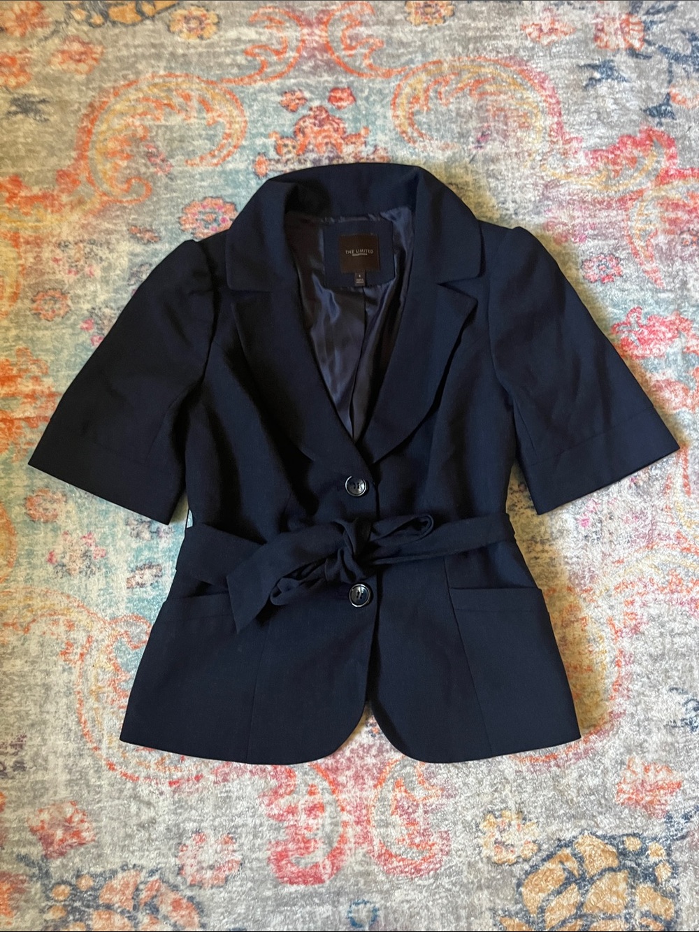 The Limited Navy Short-Sleeve Belted Blazer